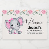 Niedlich-Pink-Baby-Elefant und Rose-Grenze Lebensmitteletikett (Einzelnes Label)
