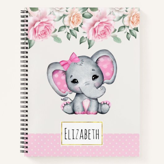 Niedlich-Pink-Baby-Elefant und Rose-Grenze Notizblock (Vorderseite)
