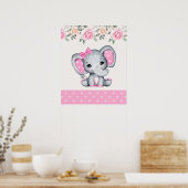 Niedlich-Pink-Baby-Elefant und Rose-Grenze Poster (Küche)