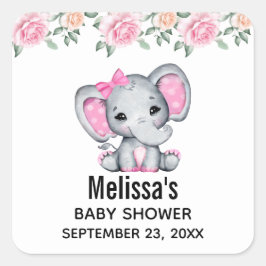 Niedlich-Pink-Baby-Elefant und Rose-Grenze Quadratischer Aufkleber