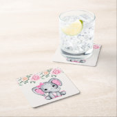 Niedlich-Pink-Baby-Elefant und Rose-Grenze Rechteckiger Pappuntersetzer (Vor Ort)