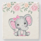 Niedlich-Pink-Baby-Elefant und Rose-Grenze Steinuntersetzer (Vorderseite)