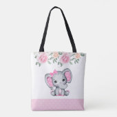 Niedlich-Pink-Baby-Elefant und Rose-Grenze Tasche (Rückseite)