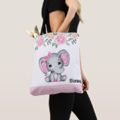 Niedlich-Pink-Baby-Elefant und Rose-Grenze Tasche (Von Nahem)