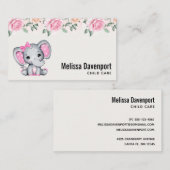 Niedlich-Pink-Baby-Elefant und Rose-Grenze Visitenkarte (Vorne/Hinten)
