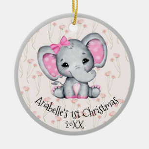 Niedlich Pink Baby Elephant 1. Weihnachten Keramik Ornament
