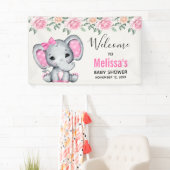 Niedlich Pink Baby Elephant and Rose Babydusche Banner (Insitu)