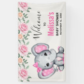 Niedlich Pink Baby Elephant and Rose Babydusche Banner (Vertikal)