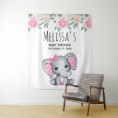 Niedlich Pink Baby Elephant and Rose Babydusche Wandteppich (Beispiel)