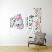 Niedlich Pink Baby Elephant and Rose Babydusche Wandteppich (Beispiel (Horizontal))