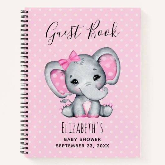 Niedlich Pink Baby Elephant Baby Showbook Notizblock (Vorderseite)