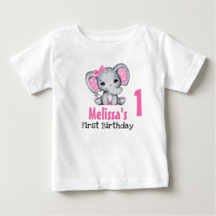 Niedlich Pink Baby Elephant Erster Geburtstag T-shirt