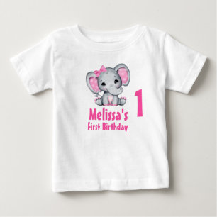 Niedlich Pink Baby Elephant Erster Geburtstag T-shirt
