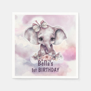 Niedlich Pink Baby Elephant Girl 1. Geburtstag Par Serviette