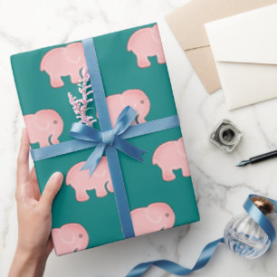 Niedlich Pink Baby Elephant Muster Green Geschenkpapier