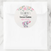 Niedlich Pink Baby Elephant & Rose Aquarell Küche Runder Aufkleber (Tasche)