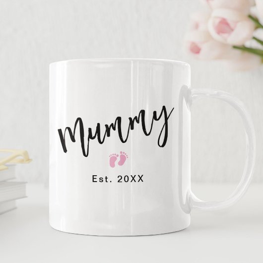 Niedlich Pink Baby Feet Script Mummy Year etablier Kaffeetasse