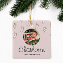 Niedlich Pink Baby Footprints Baby's First Christm