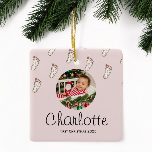 Niedlich Pink Baby Footprints Baby's First Christm Keramikornament