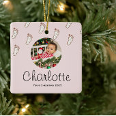Niedlich Pink Baby Footprints Baby's First Christm Keramikornament
