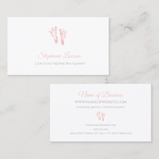 Niedlich Pink Baby Footprints Certified Newborn Na Visitenkarte (Vorne/Hinten)