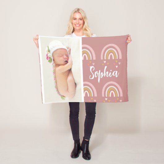 Niedlich Pink Baby Foto Rainbow Name Personalisier Fleecedecke (Beispiel)