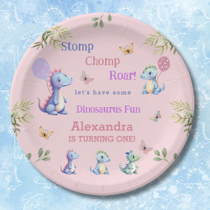 Niedlich Pink Baby Girl Dinosaur 1. Geburtstag Pappteller