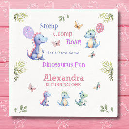Niedlich Pink Baby Girl Dinosaur 1. Geburtstag Par Serviette