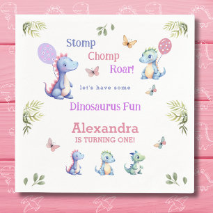 Niedlich Pink Baby Girl Dinosaur 1. Geburtstag Par Serviette