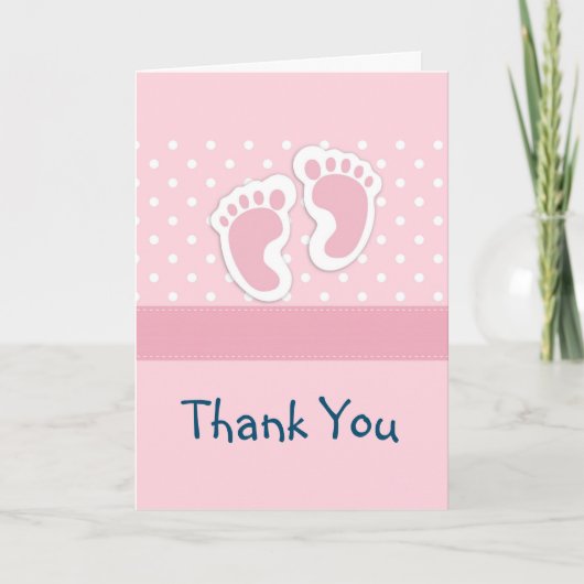 Niedlich Pink baby Girl Footprints - Danke Karte (Vorderseite)