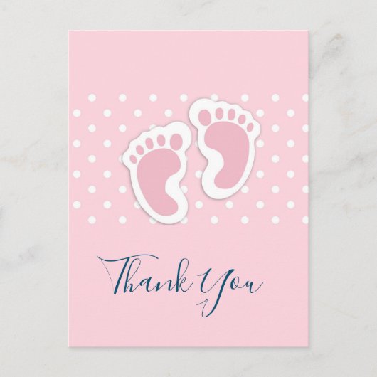 Niedlich Pink baby Girl Footprints - Danke Postkarte (Vorderseite)