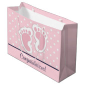 Niedlich Pink Baby Girl Footprints Große Geschenktüte (Vorderseite Schrägansicht)
