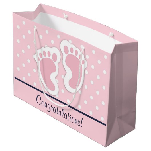 Niedlich Pink Baby Girl Footprints Große Geschenktüte (Rückseite Schrägansicht)