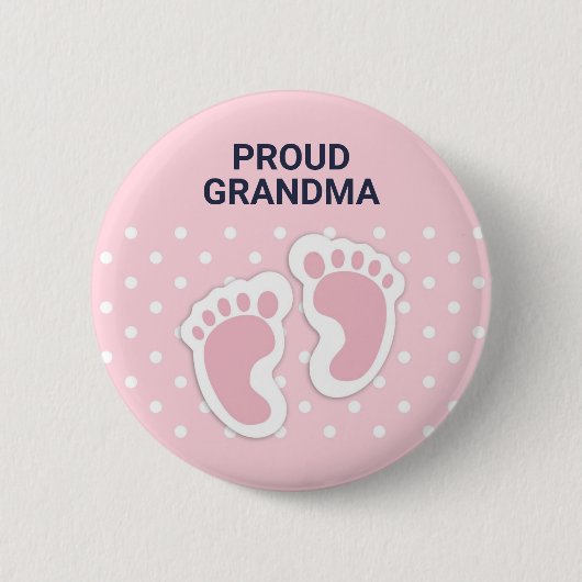 Niedlich Pink Baby Girl Footprints Proud Oma Button (Vorderseite)