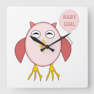 Niedlich Pink Baby Girl Owl Wall Clock Quadratische Wanduhr