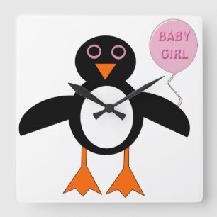Niedlich Pink Baby Girl Pemguin Wall Uhr