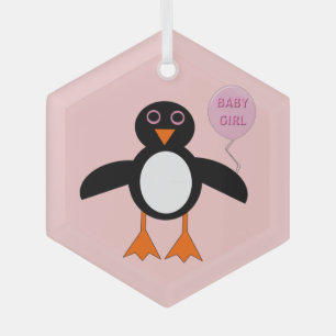 Niedlich Pink Baby Girl Pinguin Glass Ornament Aus Glas
