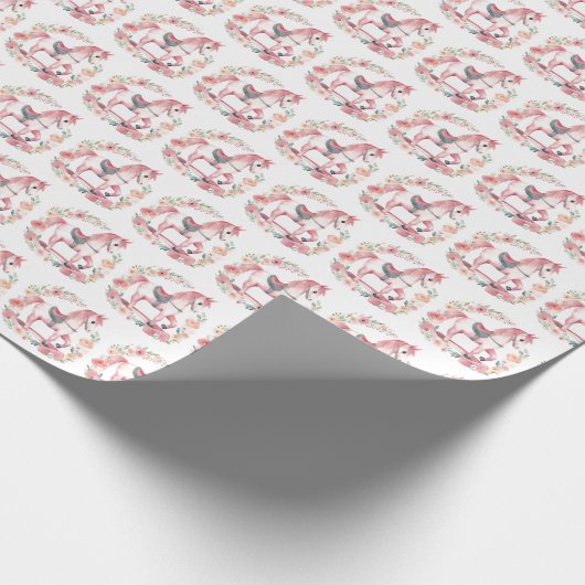 Niedlich Pink Baby Girl Rocking Horst Geschenkpack Geschenkpapier (Ecke)
