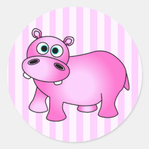 Niedlich Pink Baby Hippo Stripte Stickers