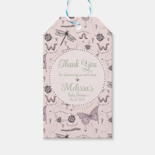 Niedlich Pink Baby Insect & Gingham Muster Vielen Geschenkanhänger (Vorderseite)