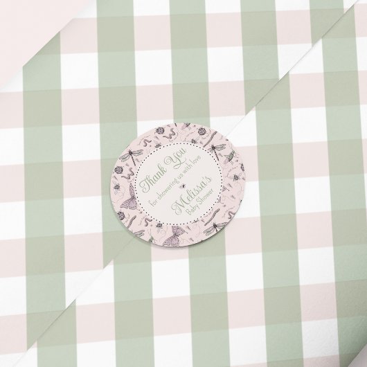 Niedlich Pink Baby Insect & Gingham Muster Vielen Runder Aufkleber