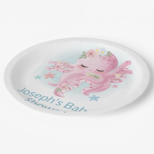 Niedlich Pink Baby Octopus Napkins Pappteller (Schrägansicht)