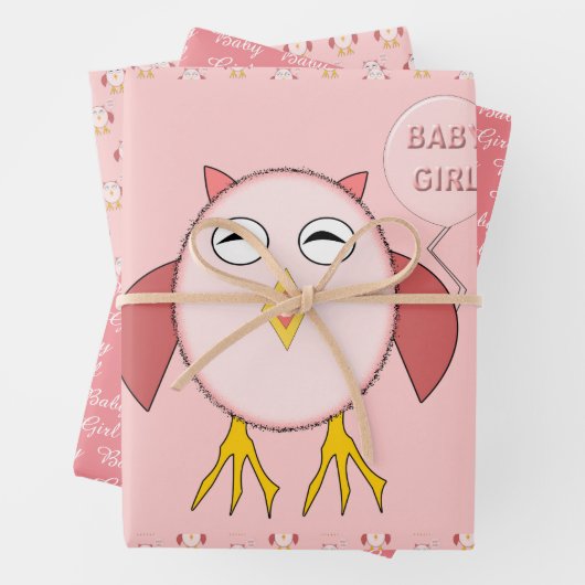 Niedlich Pink Baby Owl Custom Geschenkpapier Set (Beispiel)