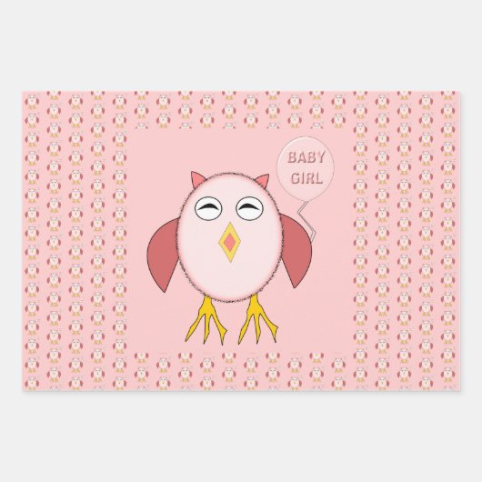 Niedlich Pink Baby Owl Custom Geschenkpapier Set (Vorderseite)