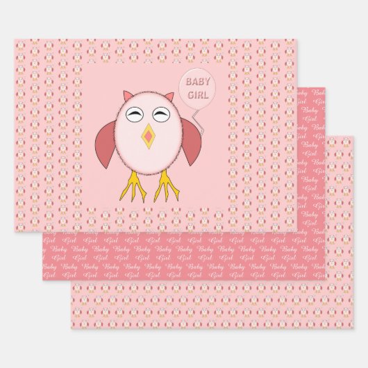 Niedlich Pink Baby Owl Custom Geschenkpapier Set (Set)
