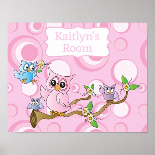 Niedlich Pink Baby Owl Poster (Vorne)