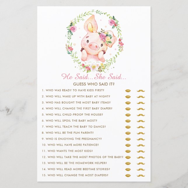 Niedlich Pink Baby Pig Pigment sagte er sagte, sie (Vorderseite)