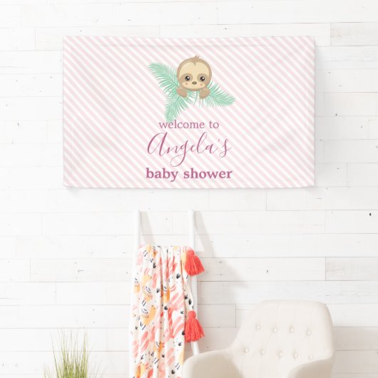Niedlich Pink Baby Sloth Es ist eine Girl Baby Dus Banner (Insitu)