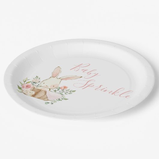 Niedlich Pink Baby Sprinkle Script Baby Dusche Pappteller (Schrägansicht)