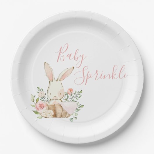 Niedlich Pink Baby Sprinkle Script Baby Dusche Pappteller (Vorderseite)